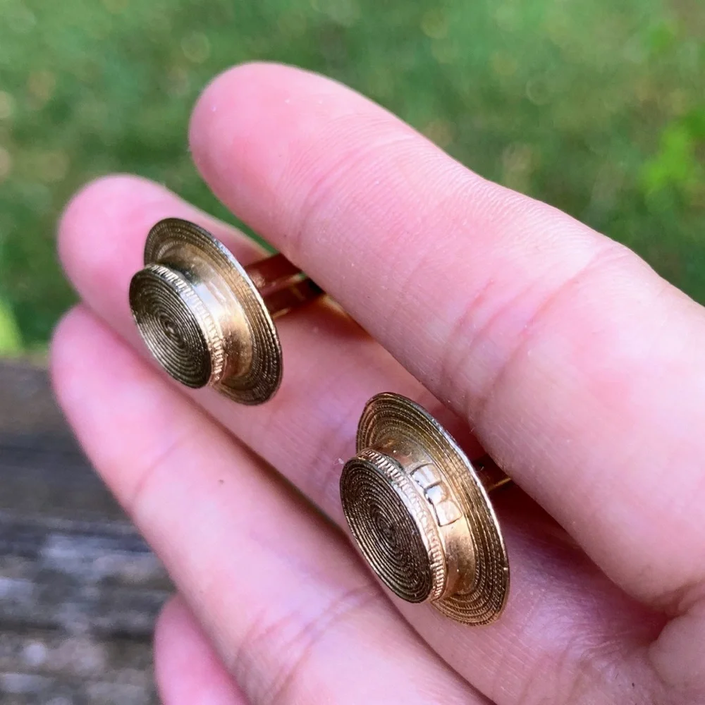 Vintage Swank Boater Hat Shaped Gold Tone Cuff Links Signed Cufflinks
